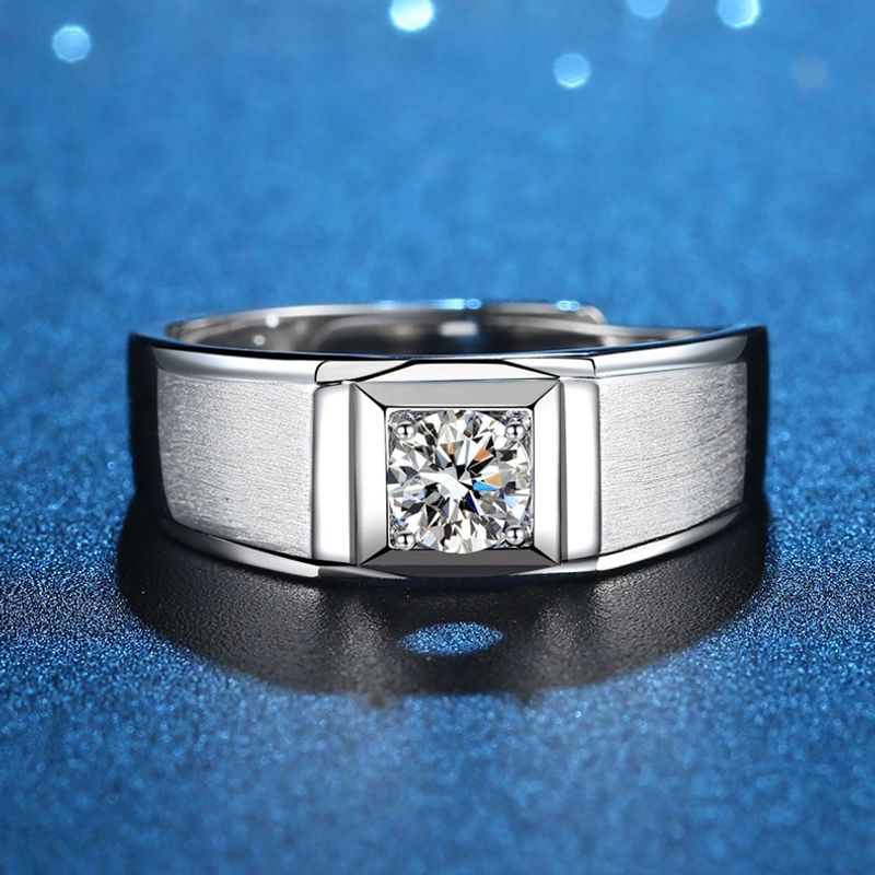 Anello Moissanite da uomo in argento sterling PT950 placcato platino, anello di coppia per matrimonio semplice, un carato, colore D, un pezzo_voghion.com