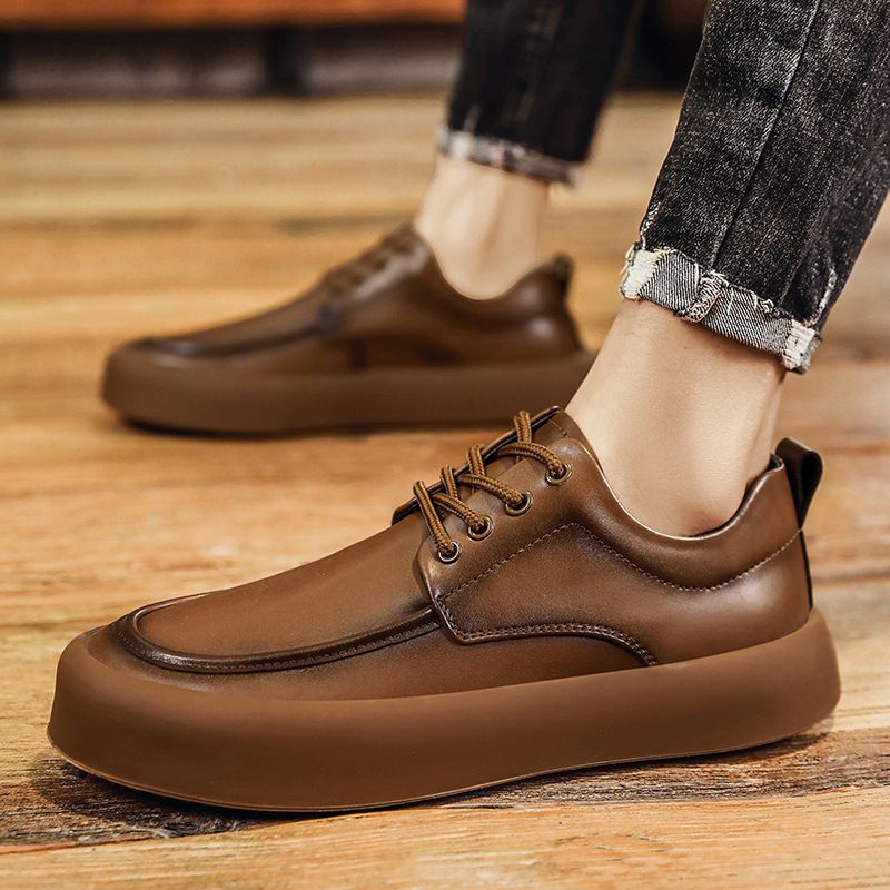 Genuine 2024 spring new high-end brown leather men's business British breathable commuting casual shoes_voghion.com