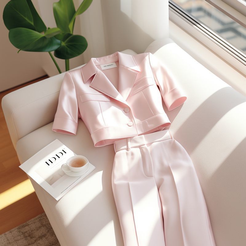 Roupas femininas de verão, roupas da moda, profissional de alta qualidade, conjunto com blusa e calça rosa estilo fragrância pequena_voghion.com
