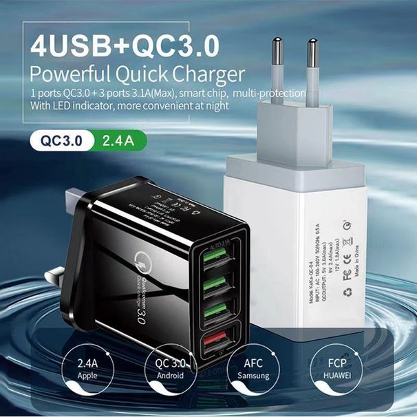 Home Furniture Qc3.0 Multi Port 4usb Fast Charger With Light 5v/9v/12v Travel Charger_voghion.com