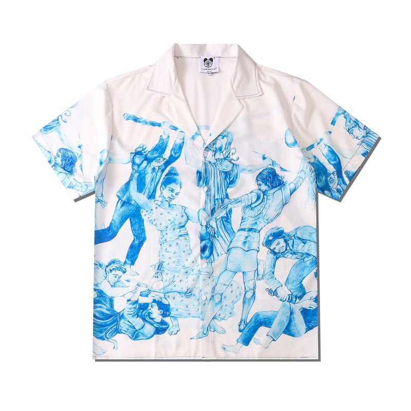 Men's Clothing Fashion Summer Loose Casual Character Digital Printing Cardigan Short Sleeved Lapel Shirt_voghion.com