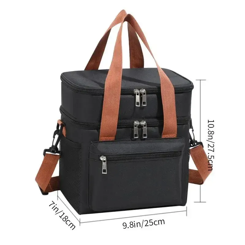 Thermal Double Layers Large Capacity Lunch Boxes Bags Portable Crossbody Picnic Food Drink Storage Bag Cooler Tote_voghion.com