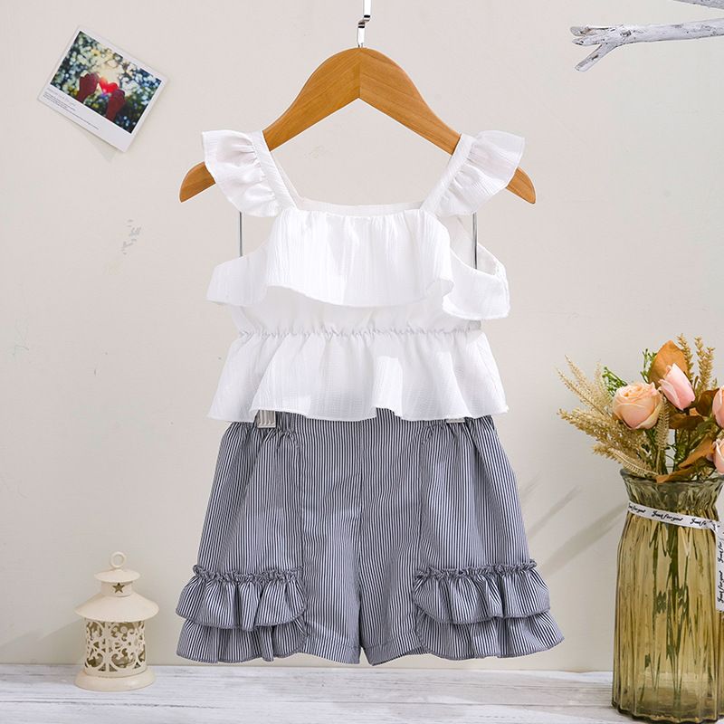Ropa de bebé, traje con tirantes para niña, chaleco a la moda para niño, pantalones cortos de verano para niña, conjunto de 2 piezas 2023_voghion.com