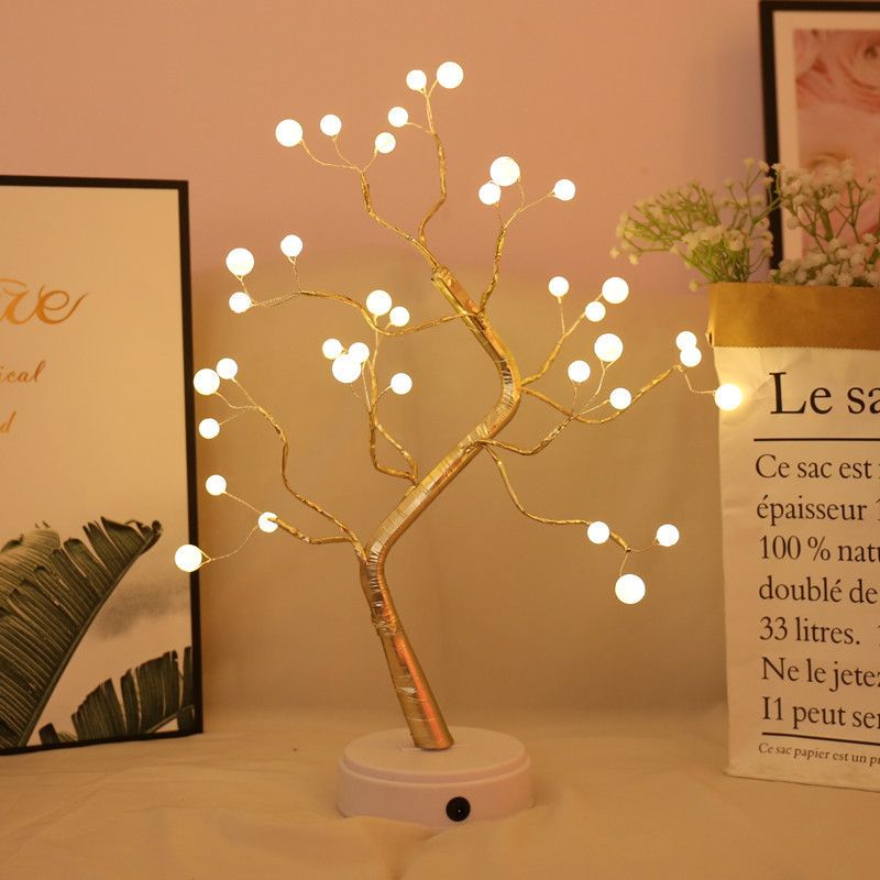 ​​LED Decorative Tree Lamp With Remote Control - 108L Silver Branch Warm Light, 8 Lighting Modes, Romantic Bedroom/Home Decor_voghion.com