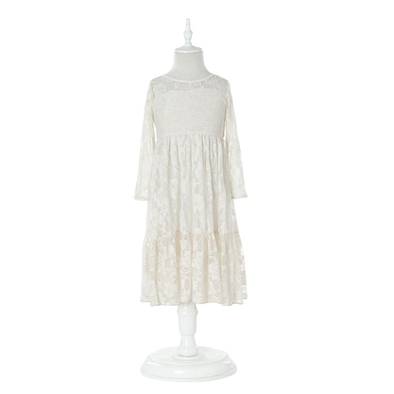 Vêtements pour enfants printemps et été dentelle rose brodé robe de princesse enfants filles robe à manches longues nœud ceinture jupe_voghion.com