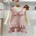 New Girls Knitted Sweater Three Piece Set Round Neck Bowknot Vertical Striped Vest + Fishtail Skirt + Bottoming Shirt_voghion.com