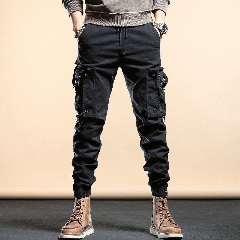 Pantalon cargo utilitaire pour homme – Pantalon de travail tactique à jambe droite avec poches fonctionnelles, cordon de serrage réglable en mélange de polyester pour les déplacements urbains_voghion.com