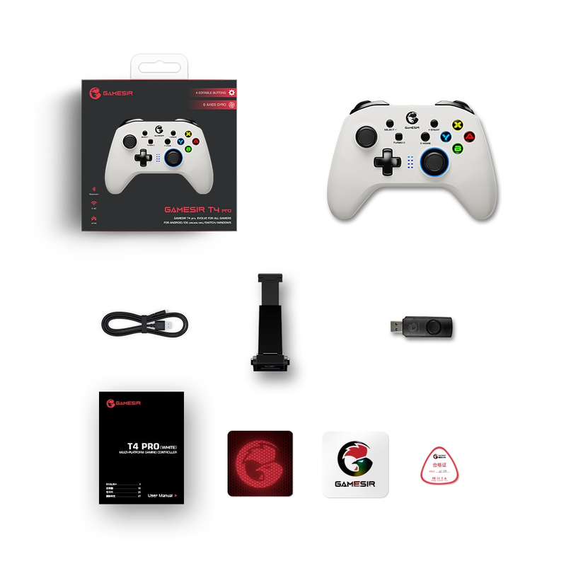 GameSir T4 Pro, weiße Version, Bluetooth-Gaming-Controller, 2,4 G, kabelloses Gamepad für Nintendo Switch, PC, Mobiltelefon, Cloud_voghion.com