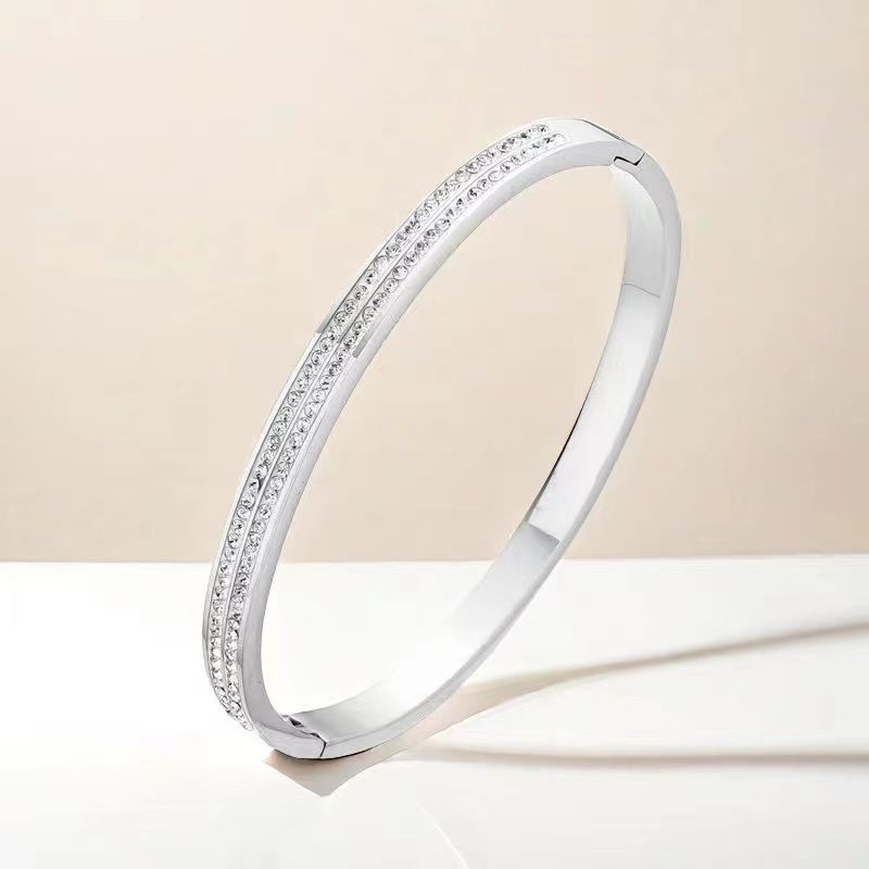 for Women Elegant Starry Sky Titanium Two Rows Mud Diamond Inlaid Buckle Bracelet Stainless Steel Jewelry_voghion.com