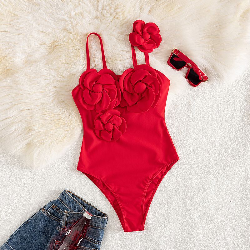 Maillot de bain une pièce à enfiler pour femme, couleur unie, motif floral 3D_voghion.com