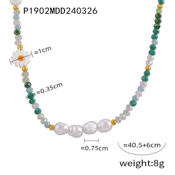 Collier à pendentif marguerite pour femme, orné d'une perle en cristal et d'une bille en acier, avec un design discret et des détails contrastés._voghion.com