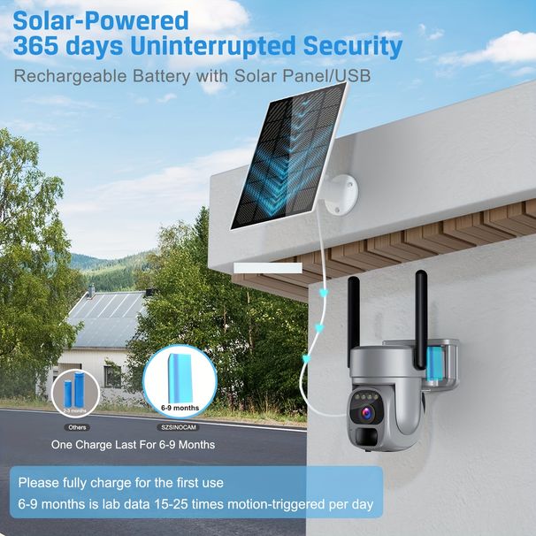 Kabellose Überwachungskamera für den Außenbereich ohne WLAN, 2K High Definition PTZ Nachtsicht-Bewegungserkennung_voghion.com