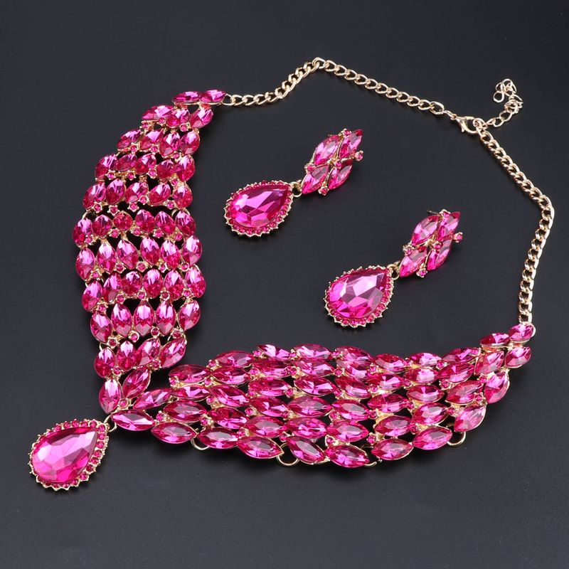 Luxury Bridal Jewelry Sets Wedding Rhinestone Crystal Necklace Earring Set Women's Party Jewellery Gifts_voghion.com