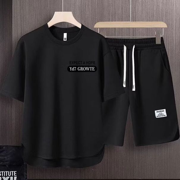 Ανδρικά ρούχα 2024 Waffle casual καλοκαιρινό κοστούμι Ανδρικό φαρδύ εφηβικό μπλουζάκι με κοντομάνικο σορτς Όμορφο κοστούμι δύο τεμαχίων_voghion.com