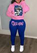 lässiger farblich passender Kapuzenpulloveranzug QUEN Damen bedruckter Sweatshirt- und Jogginghosenanzug_voghion.com