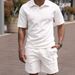 Herrenbekleidung Sommer Neue Casual Button Down Revers Hemd Einfarbig Kurzarm Shorts Anzug Für Männer_voghion.com