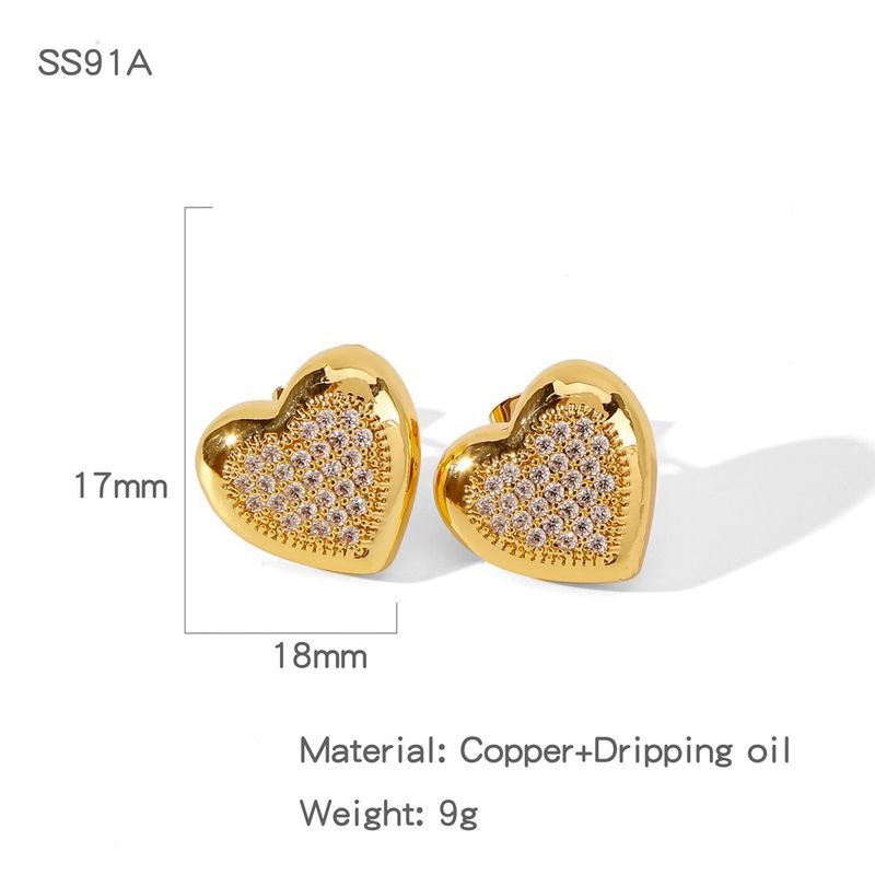 1 paio di orecchini pendenti casual eleganti da strada geometrici a forma di cuore con placcatura in tinta unita e intarsi in rame e zirconi_voghion.com