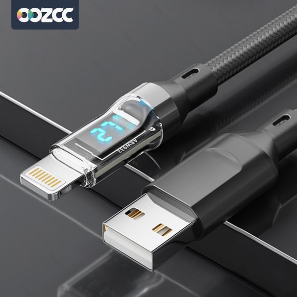 Cavo di ricarica rapida PD 27 con display LCD e guscio trasparente per trasferimento dati, cavo da USB A tipo C a Lightning per iPhone 14 Pro_voghion.com