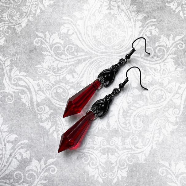 Boucles d'oreilles pendantes en cristal artificiel rouge et noir, style chauve-souris, bijoux fantaisie tendance très populaires_voghion.com