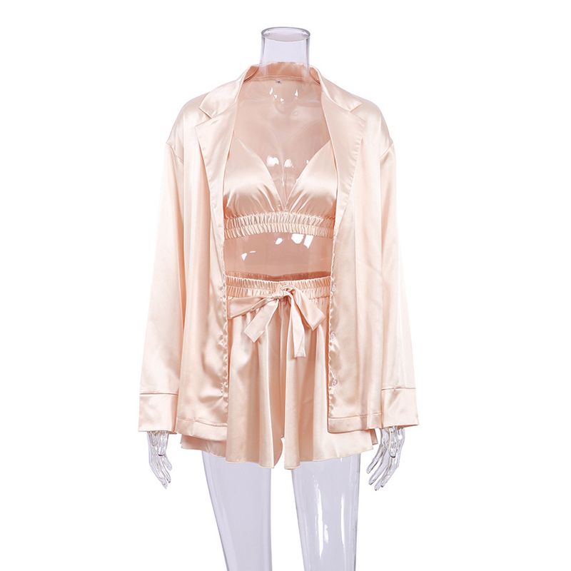 Pyjama sexy trois pièces en soie pour femme, peignoir à manches longues, sous-vêtements en satin, vêtements de maison_voghion.com