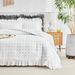 White Dot Ball Ruffle Embroidery Tufts Breathable Queen Size Comforter Sets, All-Season Down-Alternative 3-Piece Bedding Set_voghion.com