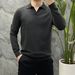 Autumn new high-end Lyocell Tencel wool men's knitted sweater solid color seagull collar long sleeved base polo shirt_voghion.com