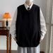 Pull tricoté uni à col en V pour homme, coupe ample, polyvalent, style coréen, veste fendue tendance pour couple pour l'automne_voghion.com