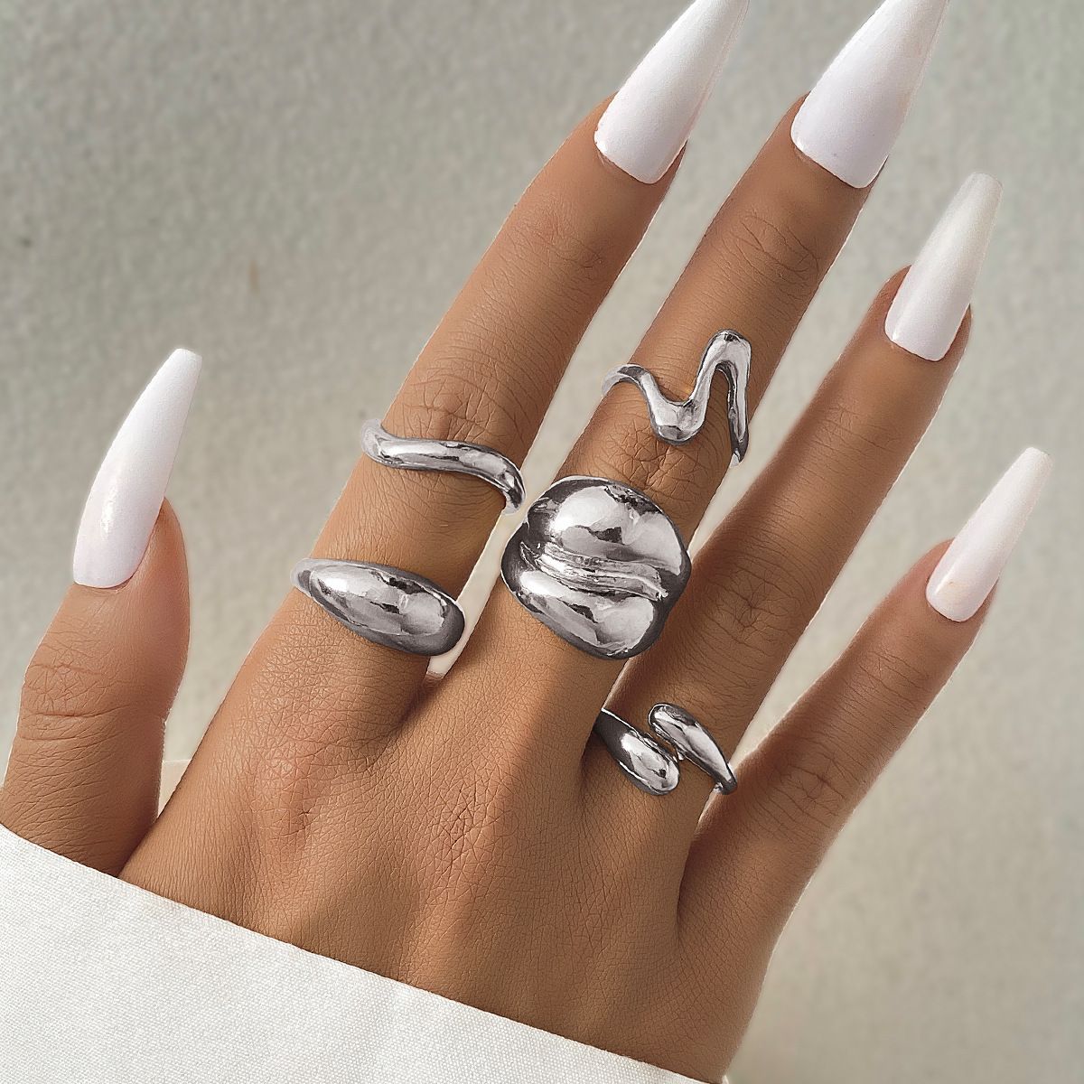 Irregular Alloy Ring Set – 5-Piece Special Shaped Jewelry For Women Fashion Trends Hot-selling Simple Metal_voghion.com