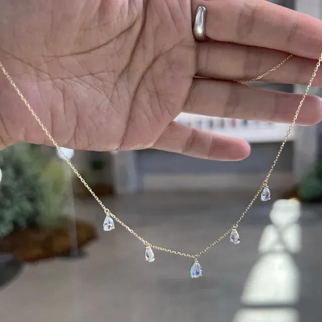 2024 Shiny Zircon Droplet Overlay Set with Double Layer Gold Color Chain Necklace Party Women's Exquisite Jewelry_voghion.com