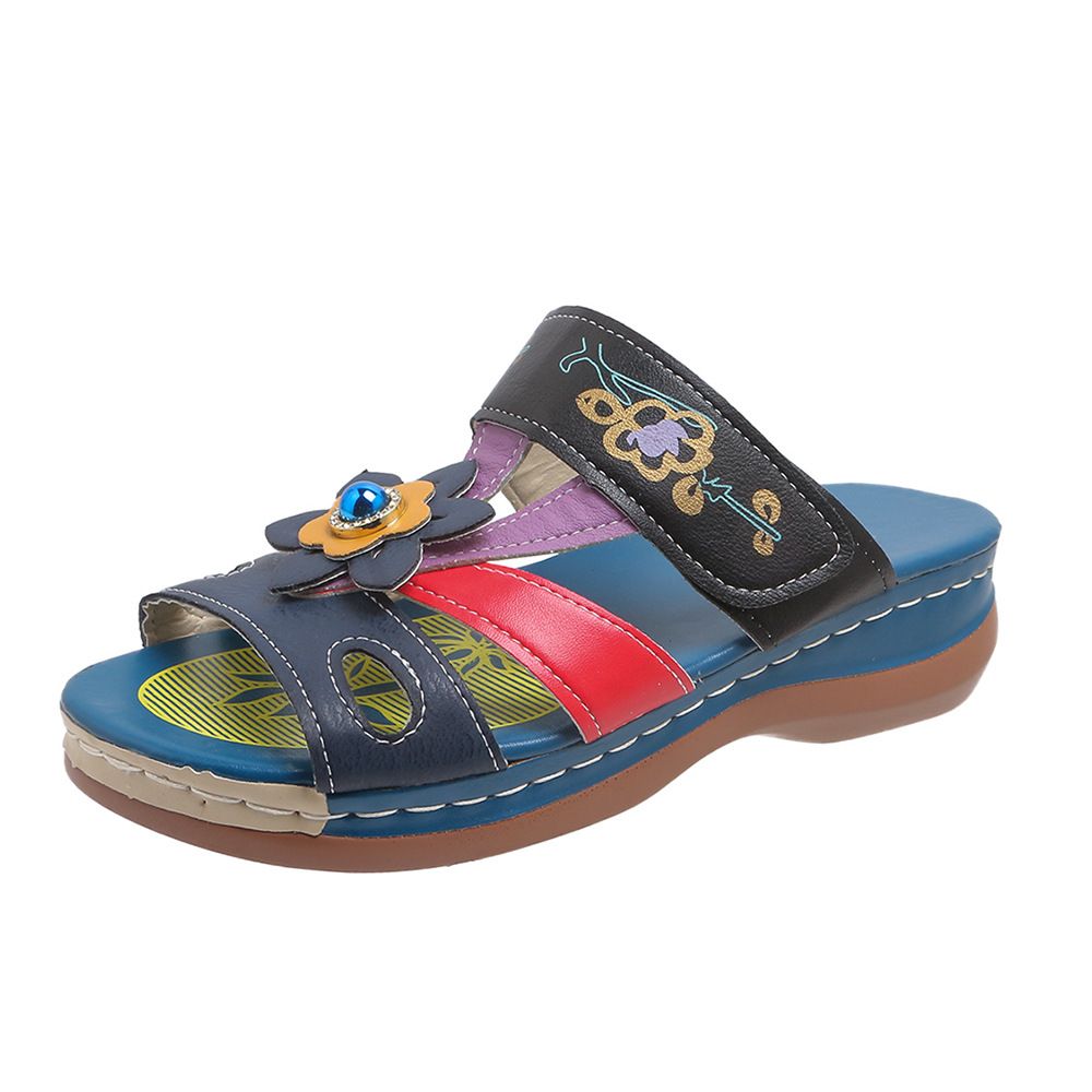 Totem moda donna combinazione di colori sandali con plateau vintage fiore vento nazionale_voghion.com