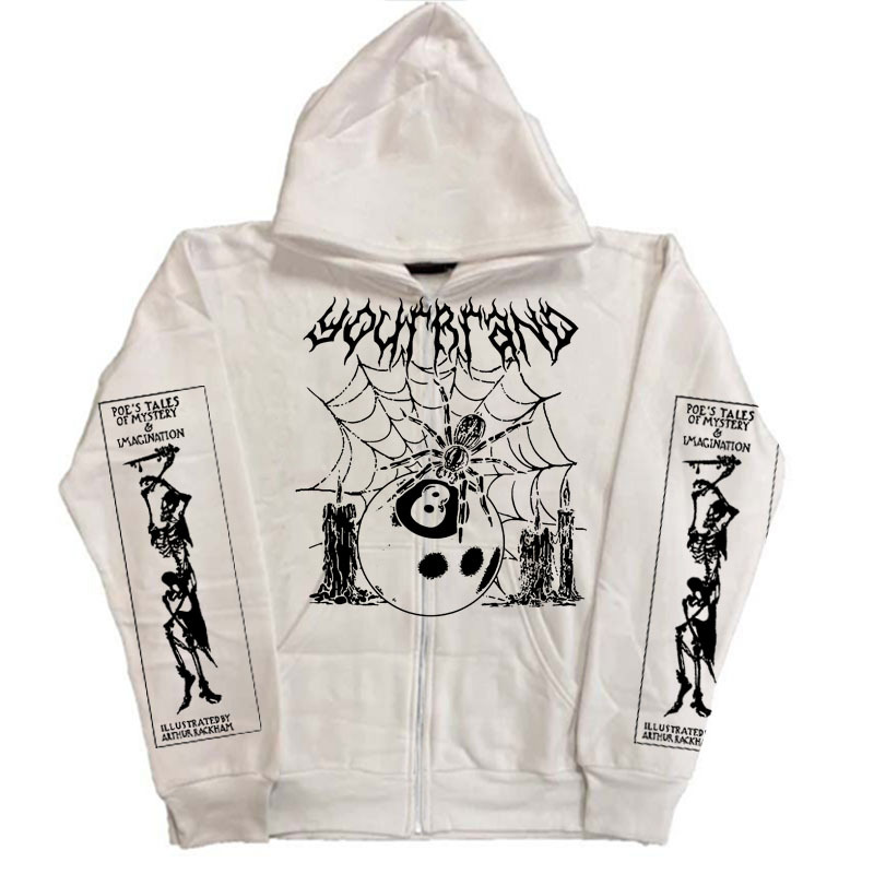 Maglione con cerniera Y2K American 2023 Trend Spider Skull Stampa Felpa con cappuccio scuro_voghion.com