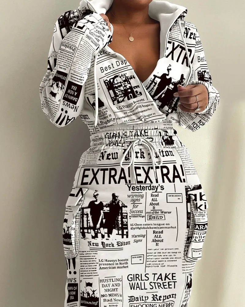Robes de banlieue à manches longues avec cordon de serrage et col en V pour femmes_voghion.com