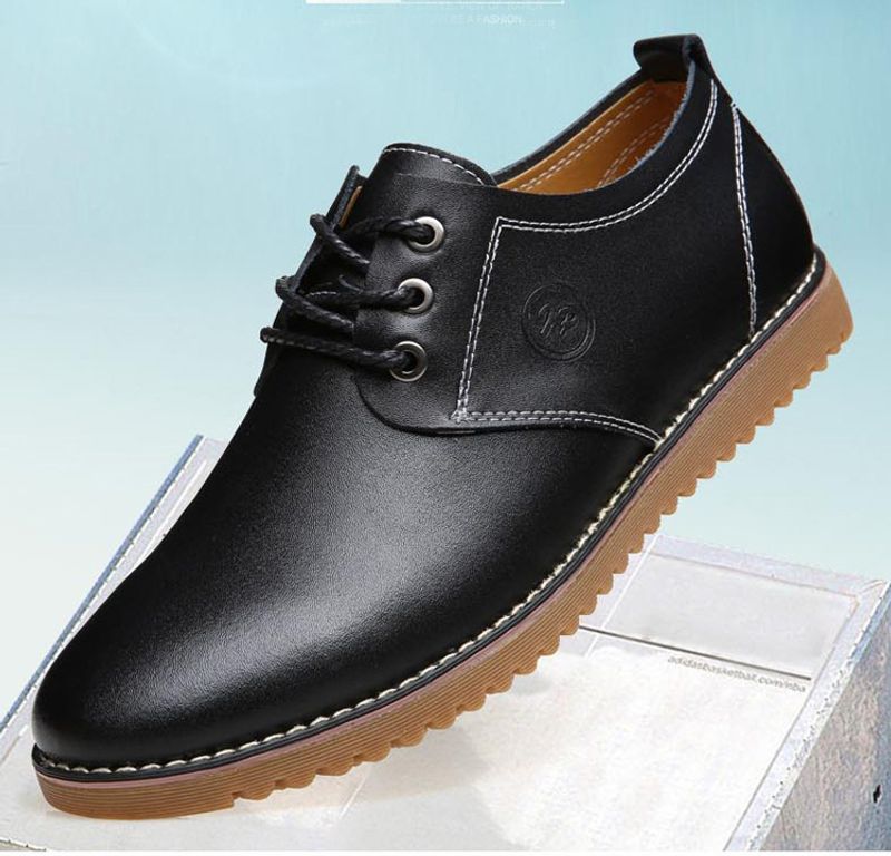Men's Oversized Casual Leather Shoes With Cow Tendon Soles, Fashionable Lace Up Men's Singles, Round Toe_voghion.com