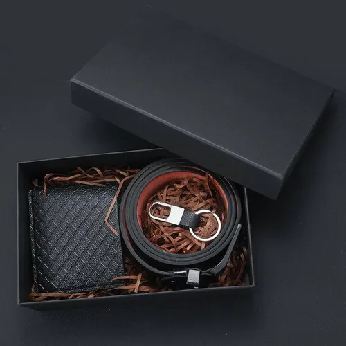 Miesten laukut Lahjasetti Vyö Lompakko Avaimenperä Kolmiosainen Huippuluokan lahjarasia Hieno miesten lahjasetti yrityksille_voghion.com