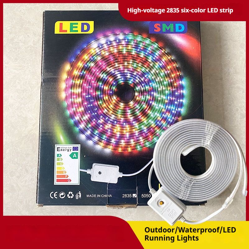 220V High-Voltage RGB LED Strip Lights, Waterproof Outdoor Party Lighting With Dynamic Color-Changing Effects, 2835 LED Chip, 20LM Per LED, 48 LEDs/m_voghion.com
