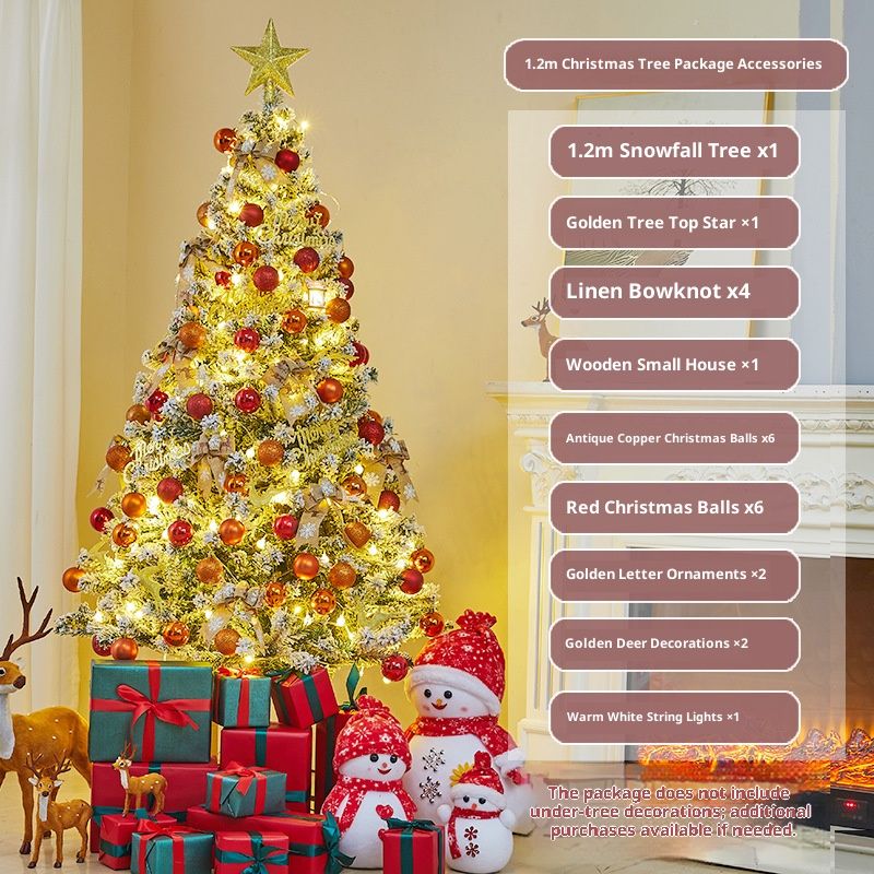 Premium Bronze Christmas Tree Decor Set With Snow Flocked Branches & Warm LED Lights – 1.2M/1.5M/1.8M/2.1M/2.4M/3M_voghion.com