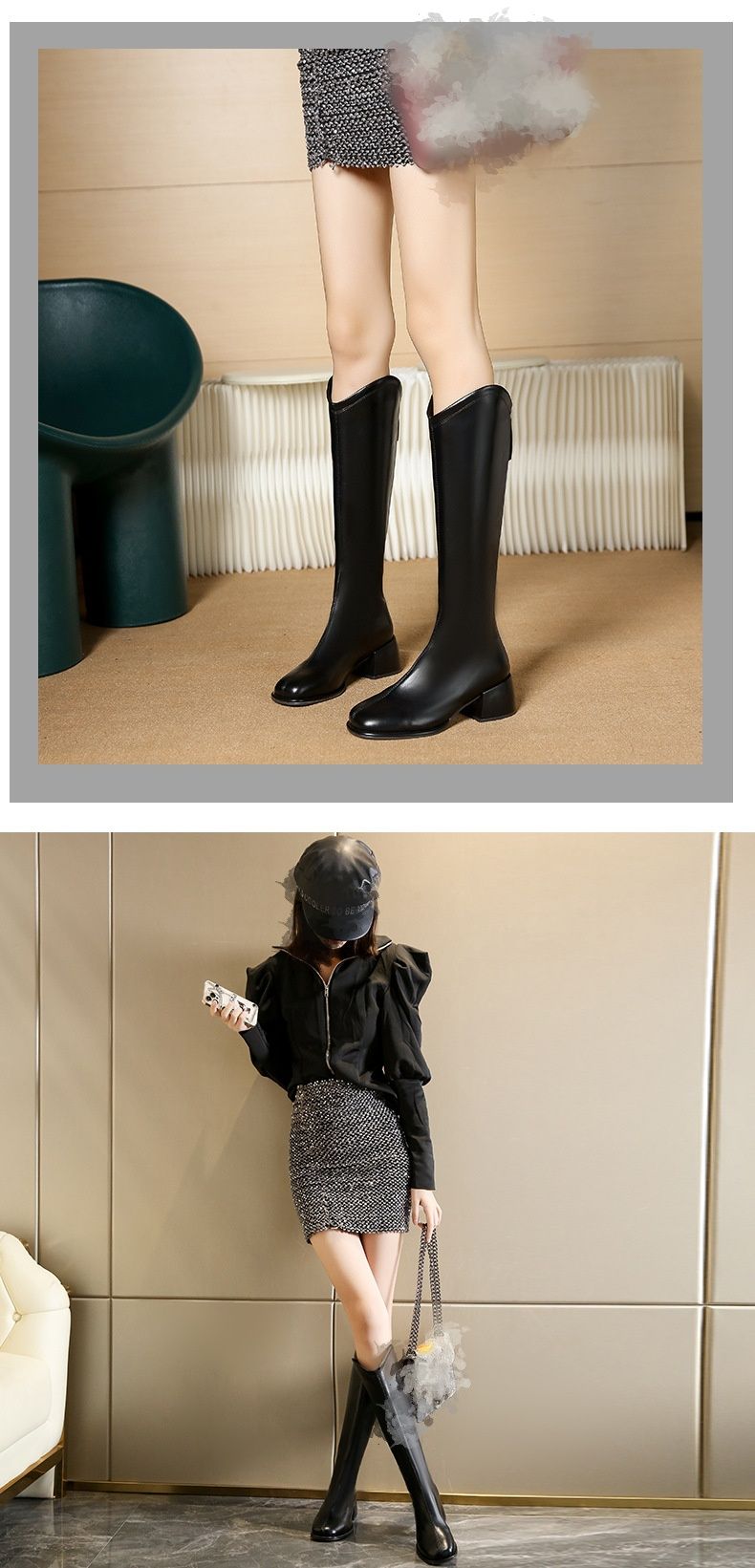 The Pure Autumn New Style Of Square-toed, Thick-heeled, High-heeled, Fashionable And Versatile Skinny High Boots_voghion.com