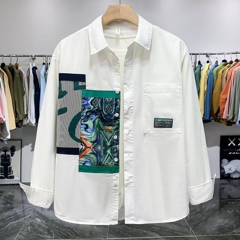 2025. aasta kevad- ja sügisene uus pikkade varrukatega särk, vabaaja trükitud kardiganmantel, masinpestav, triikimist mittev materjalist_voghion.com