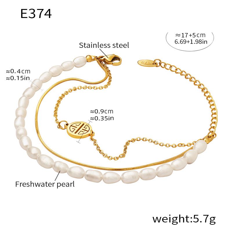 Fang Tang Ins Retro Design, Simple Three-layer Fu Brand Freshwater Pearl Bracelet, Titanium Steel Bracelet For Women_voghion.com