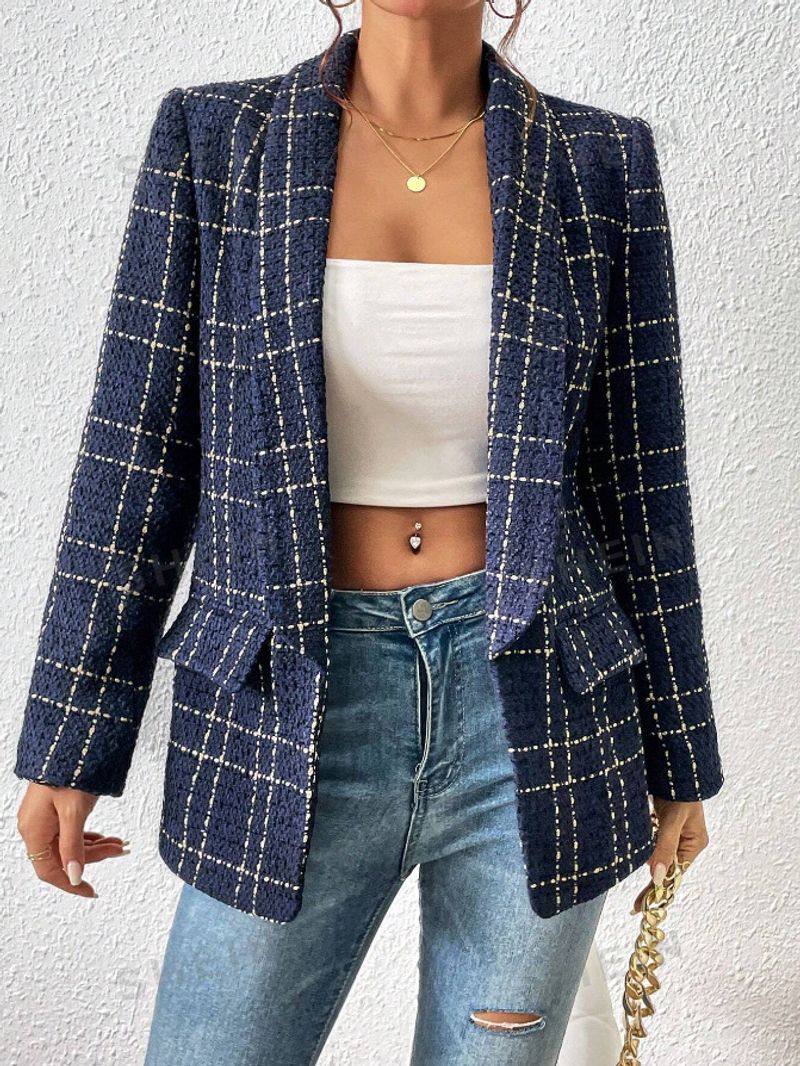 Cappotto con scialle scozzese a maniche lunghe con risvolto autunnale da donna_voghion.com