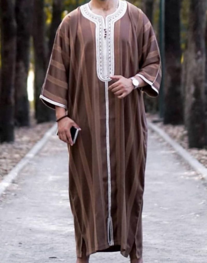 Men's striped floral loose casual robe_voghion.com