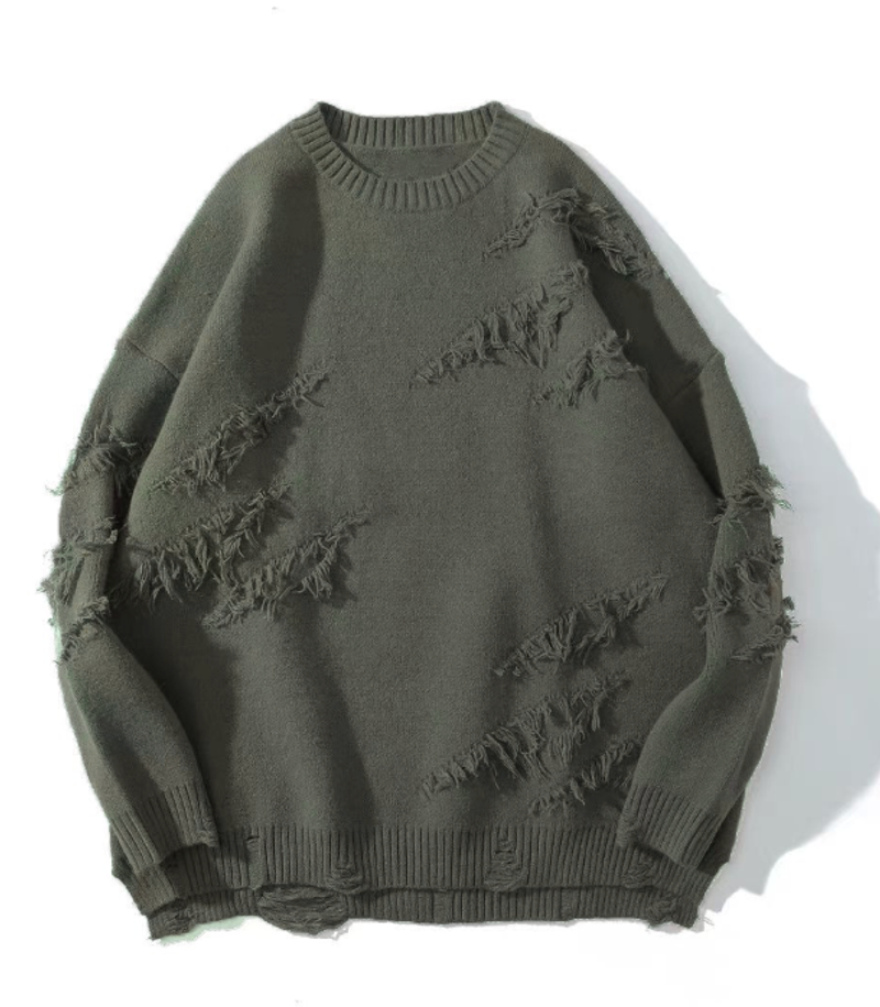Men's Clothing Retro High Street Hole Distinctive Sweater Lazy Style Advanced Design Sense Niche Knitwear_voghion.com