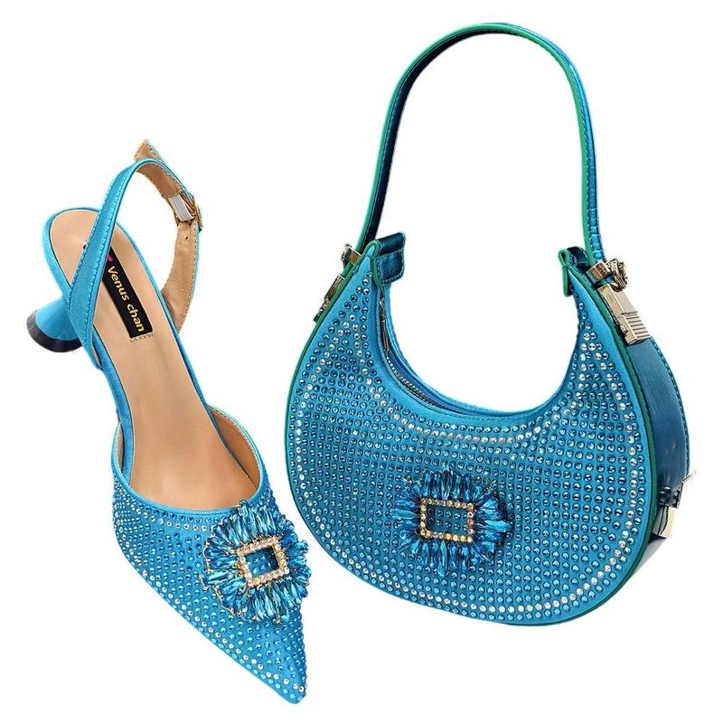 Chaussures pour femmes Ensemble de chaussures et de sacs pointus pour femmes Décoration de boucle en diamant Style de banquet à la mode et simple Vin rouge pointu_voghion.com