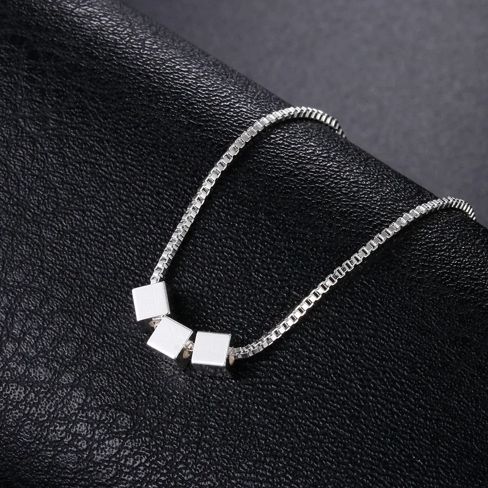 Collier en argent sterling prêt à l'emploi, chaîne de boîte, pendentif simple carré, cube, triangle, pour femmes, accessoires de mode, fête, mariage, bijoux_voghion.com