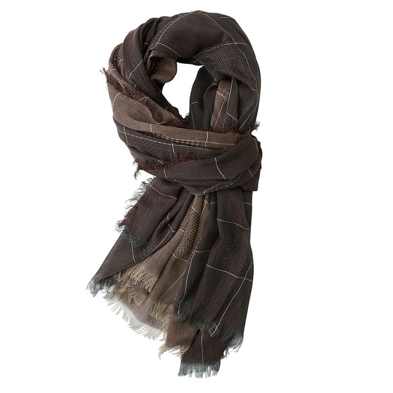 Unisex Yarn-dyed men's scarf Winter two-color patchwork plaid fringe large size scarf_voghion.com