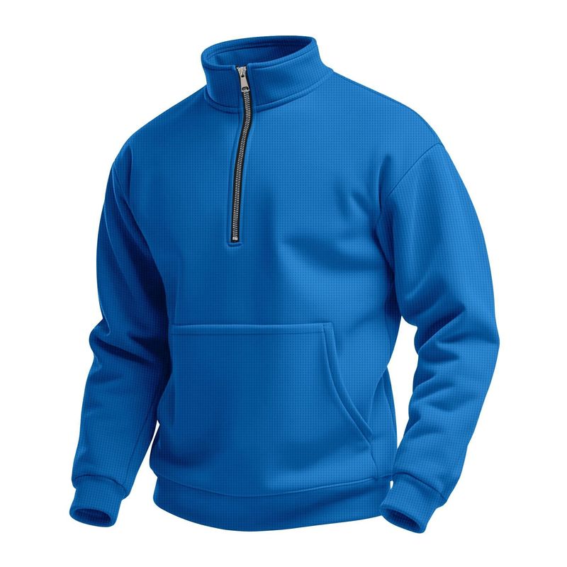 Felpa da uomo a maniche lunghe con collo alto, tasca con cerniera e mezza tasca, modello Waffle, per il tempo libero, autunno e inverno_voghion.com