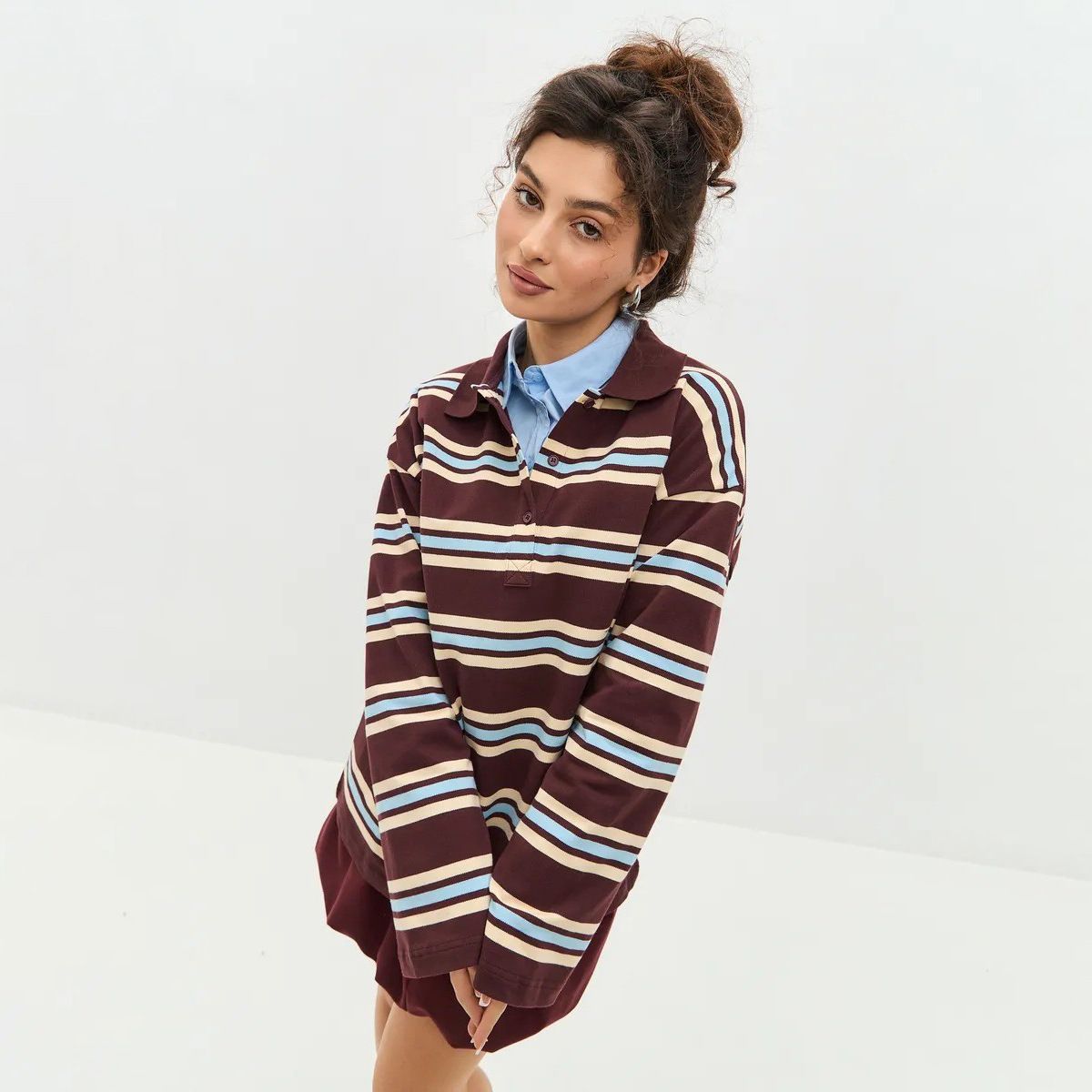 Polo a righe a maniche lunghe da donna - Top casual vintage in misto cotone dalla vestibilità ampia per la primavera e l'estate_voghion.com