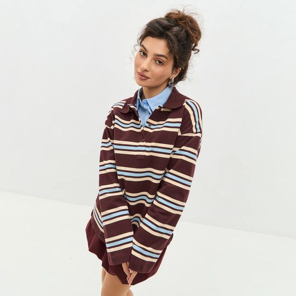 Polo a righe a maniche lunghe da donna - Top casual vintage in misto cotone dalla vestibilità ampia per la primavera e l'estate_voghion.com