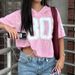 Women's Clothing Street Style Hottie Style Oversize Letter Printed Short Sleeved T Shirt V Neck Loose Slim Basic Top_voghion.com