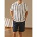 Casual Versatile Contrast Color Striped Short Sleeved Polo Shirt Ice Silk Retro Old Money Style Knitted Lapel T Shirt For Men_voghion.com